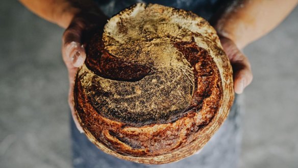 The crust should be a deep bronze, similar to this swirling sourdough loaf from Brickfields bakery in Sydney.