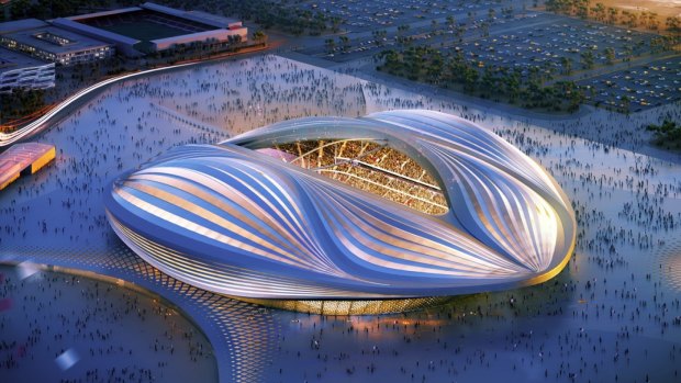 A rendering of Zaha Hadid's 2022 World Cup stadium, the Al Wakrah Stadium.