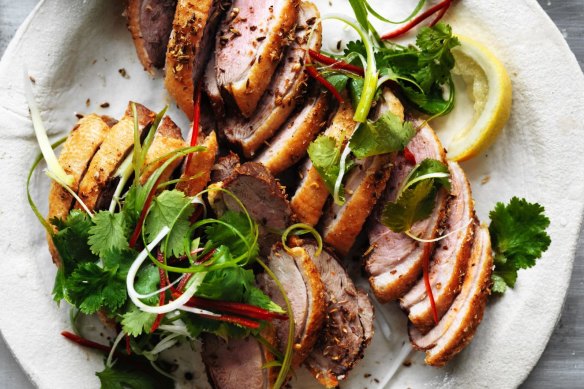 Kylie Kwong's spicy salt duck breasts with lemon.