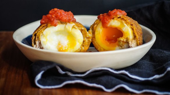 Brunch winner: Bloody Mary scotch egg with tomato-Tabasco relish.