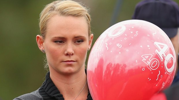 Sarah Harper, the girlfriend of Christopher Lane, at a memorial baseball game in Melbourne.