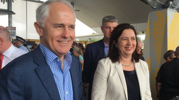 The Prime Minister and Premier at the opening of the Redcliffe Peninsula line last October.