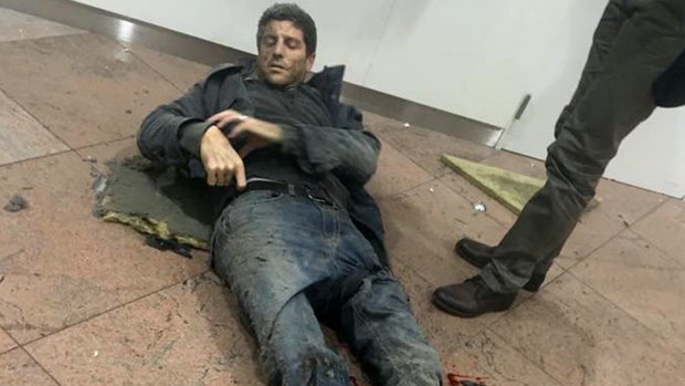 Sebastien Bellin pictured at Brussels Airport after explosions on Tuesday.