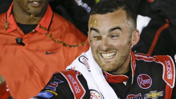 Austin Dillon celebrates a victory just two days before the violent crash. 