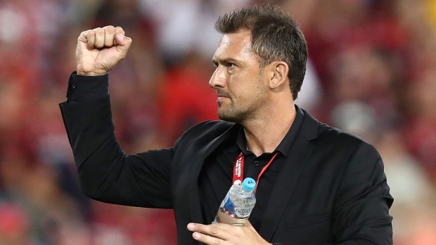 Relieved: Western Sydney Wanderers coach Tony Popovic thanks the crowd after their first win over Sydney FC in 1134 days.