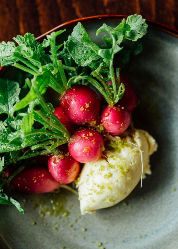 Garden radishes, cultured butter and lemon at Montalto.
