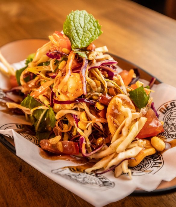 Coleslaw and bhel puri (an Indian snack mix).