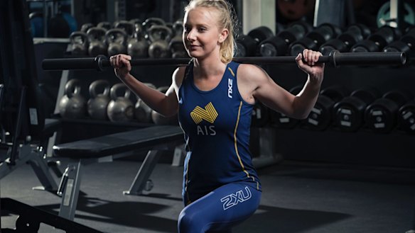 An AIS athlete trains in compression wear.