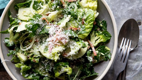 Serve broccoli raw or lightly steamed, perhaps with cos, pancetta and mint almond cream. 