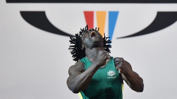 Francois Etoundi  won a bronze medal in the 77kg class weightlifting.