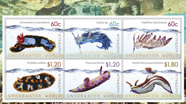 Nudibranch stamp series designed by Simone Sakinofsky at Australia Post.