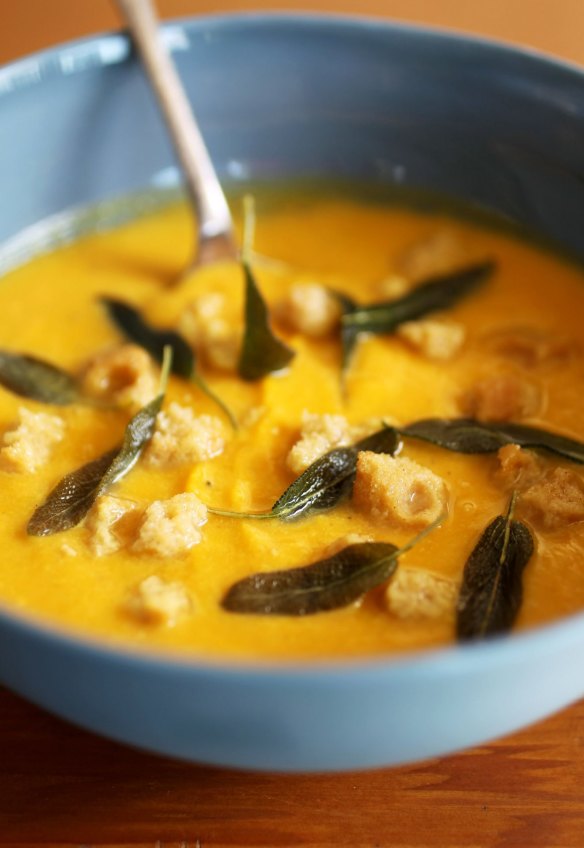 Pumpkin soup with amaretto biscuits.