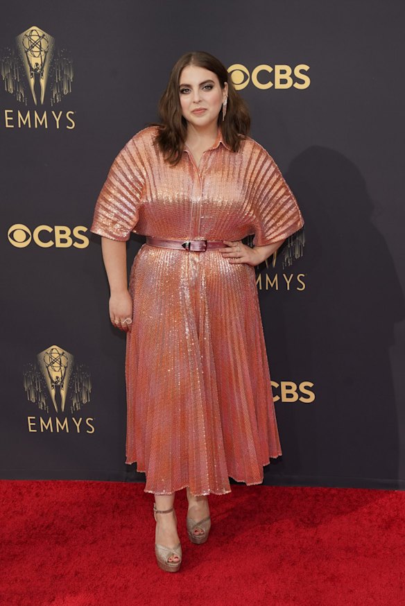 Beanie Feldstein arrives at the 73rd Primetime Emmy Awards wearing Brandon Maxwell.