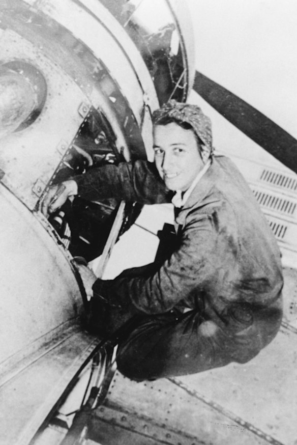 Connie Jordan, Qantas' first female engineer, at work.