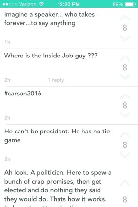 Some of the Yik Yak posts from Liberty University during the speech by Ted Cruz.