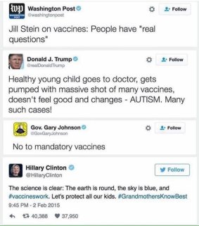 Tweets form users opposing vaccination in response to an article shared by The Washington Post.