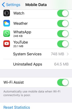 The Wi-Fi Assist setting can be turned off in the Mobile Data settings screen.