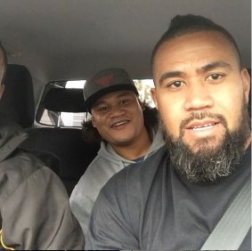 Joey Leilua, centre, announces he's on his way to Canberra.
