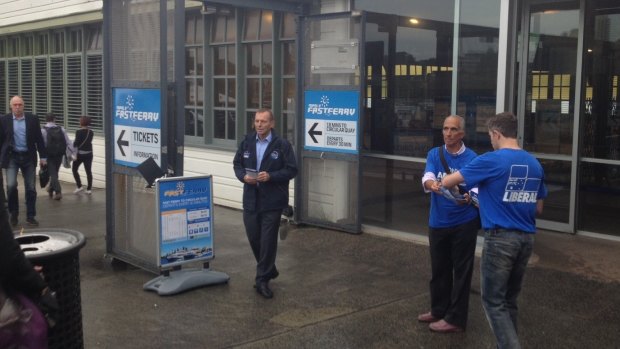 Tony Abbott campaigning at Manly Wharf in his seat of Warringah at the 2016 election.