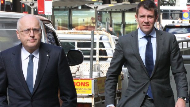 Premier Mike Baird (right) with his head of communications, Imre Salusinszky, in 2014.