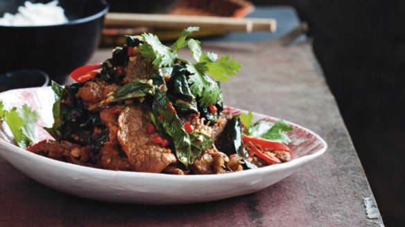 Luke Nguyen's beef wok-tossed with wild betel leaf and lemongrass.