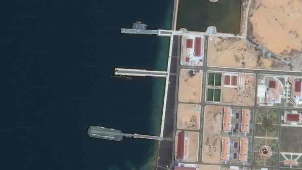 A submarine can be seen in the middle pier at Cam Ranh Bay in Vietnam.