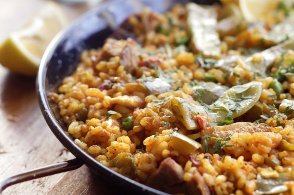 Chicken and vegetable paella.