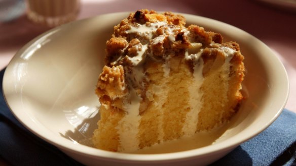 Warm apple crumble cake.