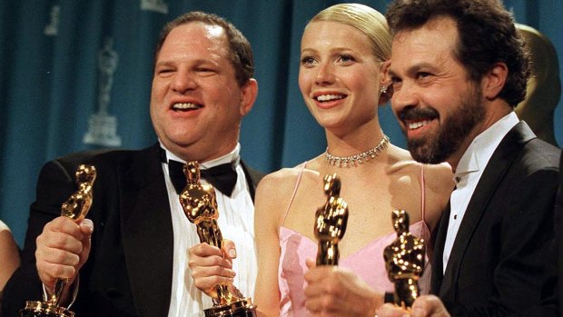 Harvey Weinstein, left, Gwyneth Paltrow and Edward Zwick celebrated winning the Oscar for best picture for Shakespeare in Love.