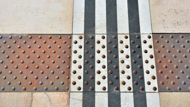A detail of the paving for the tramway in Tours. 