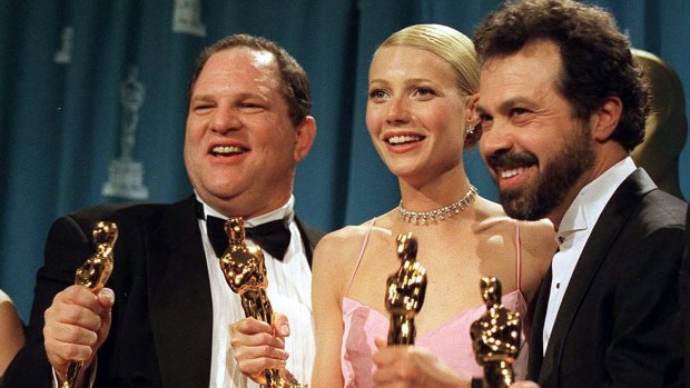 Harvey Weinstein, left, with Gwyneth Paltrow  with their Oscars for "Shakespeare in Love".