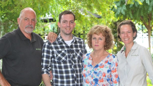 Lou and Lucy Haslam (left and second from right) are spearheading a campaign to have cannabis legalised for terminally ill patients, like their son Dan (second from left). The push also has the support of Dan's wife Alyce (right).