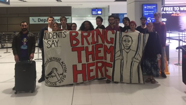 Protesters at Sydney Airport on Sunday night.