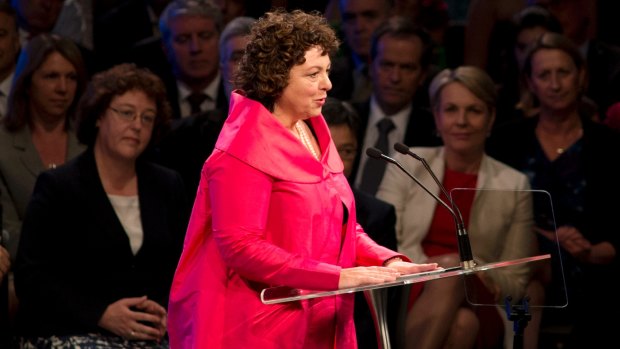 A rare moment in the spotlight for Therese Rein speaking at the Australian Labor Party 2013 federal election campaign launch.