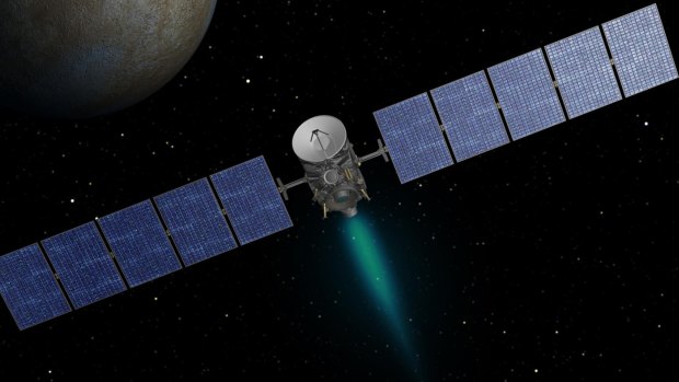NASA's Dawn spacecraft heads toward the dwarf planet Ceres in an artist's conception.