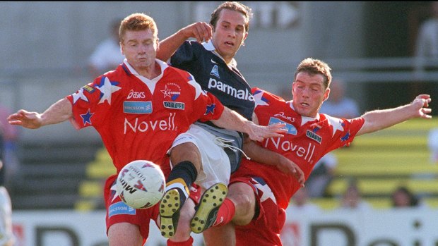 Canberra Cosmos in action against Carlton in the NSL in 1998.