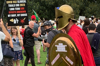 A demonstrator attends an anti-vaccination rally in Melbourne.