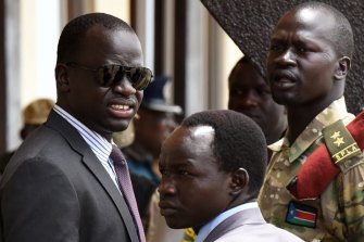 Angelo Kuot Garang (in sunglasses), pictured in 2016, has been accused of serious human rights abuses by the US government.