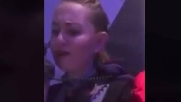 Flight attendant Cassy Appleton fights off the tears during an onboard announcement on her final flight.