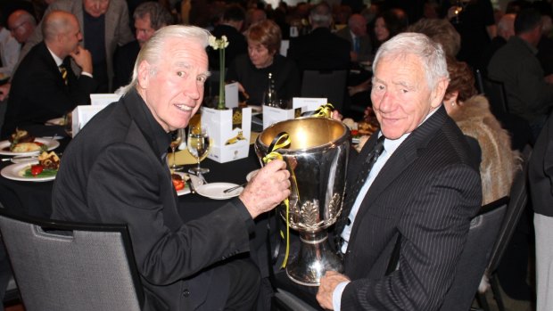 Tommy Hafey with Billy Barrot and the 1980 premiership cup.