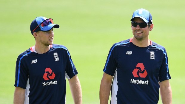 England captain Joe Root and Alastair Cook in Townsville.