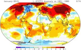 China, north-west Canada and Greenland had an abnormally warm January.
