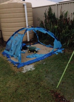Hailstorms have damaged property in Victoria's north-east, including a child's sandpit.