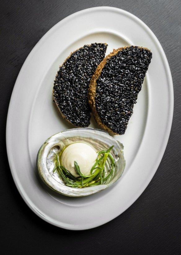 Abalone toast with XO black sesame.