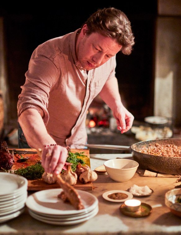 Jamie Oliver in a Tuscan kitchen.