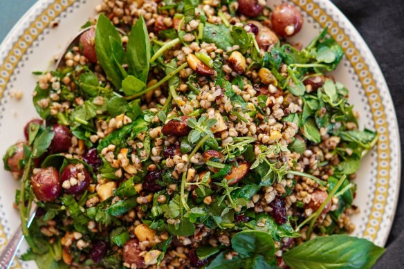 Toasted buckwheat, blistered grape and herb salad.