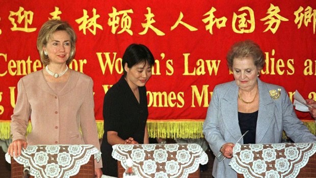 Then US first lady Hillary Rodham Clinton with then  Secretary of State Madeleine Albright at a women's law studies meeting in Beijing in 1998.