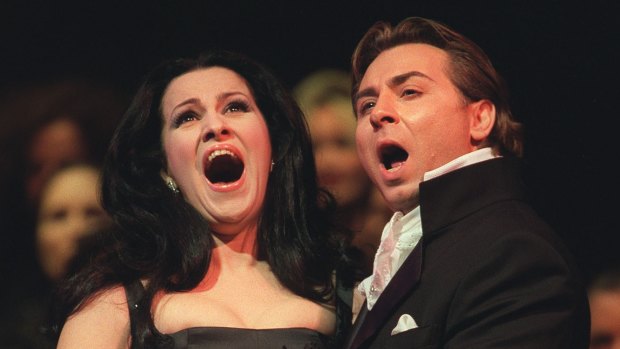 Angela Gheorghiu performs with her now ex-husband, Roberto Alagna, at New York's Lincoln Centre in 2002.