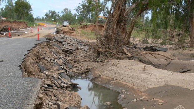 Damage to the bridge over Clive Creek, near Clarke Creek State School due to flooding.