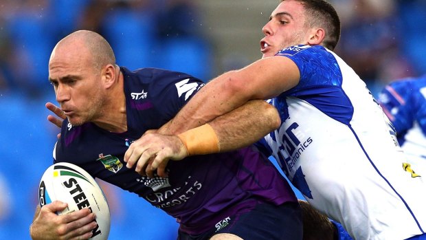 Veteran prop Matt White, tackled by Dane Chisholm in an NRL trial match in February, looks likely to debut for Storm on Friday.